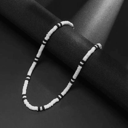 THE MEN THING Pearl / Bead Necklace WHITE EARTHY APPEAL - Beaded Necklace - Black & White Beaded Necklace for Men & Boys (20 inch with adjustable cable chain)
