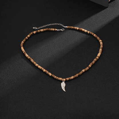 THE MEN THING Pearl / Bead Necklace WILDWOOD BOHO - Wooden Bead with Feather Pendant Men's Necklace for Men and Boys (24 Inch)