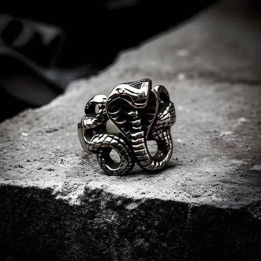 THE MEN THING Rings 16 COBRA REIGN RING - Pure Stainless Steel Men’s Steel-Plated Ring – Statement Luxury Jewelry (Size : 16-22-27)