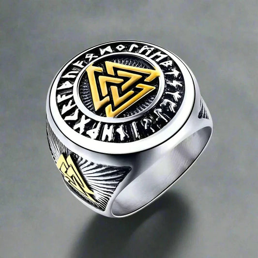 THE MEN THING Rings 16 / Gold Vintage TRIVALK - Norse-Inspired Titanium Steel Ring with Rune & Valknut Symbol - Viking Style