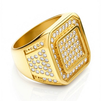 THE MEN THING Rings 16 Royal Series - GOLDEN GLORY RING - Pure Stainless Steel Men’s Golden -Plated Ring – Statement Luxury Jewelry (Size : 16-19-21-24-26)