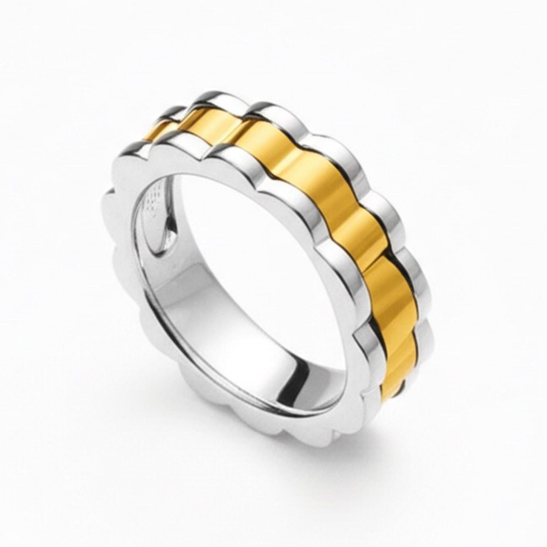 THE MEN THING Rings 16 Royal Series - RIPPLE BAND RING - Pure Stainless Steel Men’s Steel-Gold-Plated Ring – Statement Luxury Jewelry (Size : 16-19-22-24-27)
