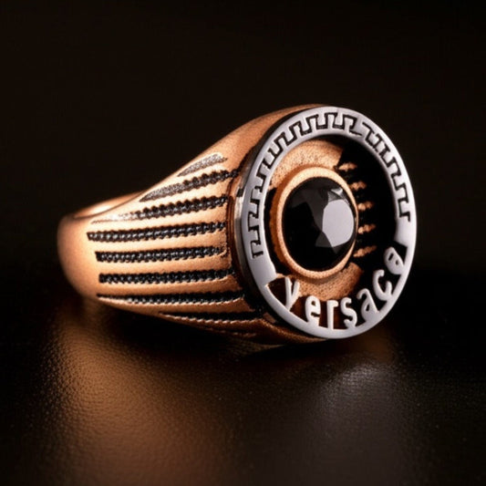 THE MEN THING Rings 16 Royal Series - TITAN CREST RING - Pure Stainless Steel Men’s Rose Gold-Black-Plated Ring – Statement Luxury Jewelry (Size : 16-21-24)
