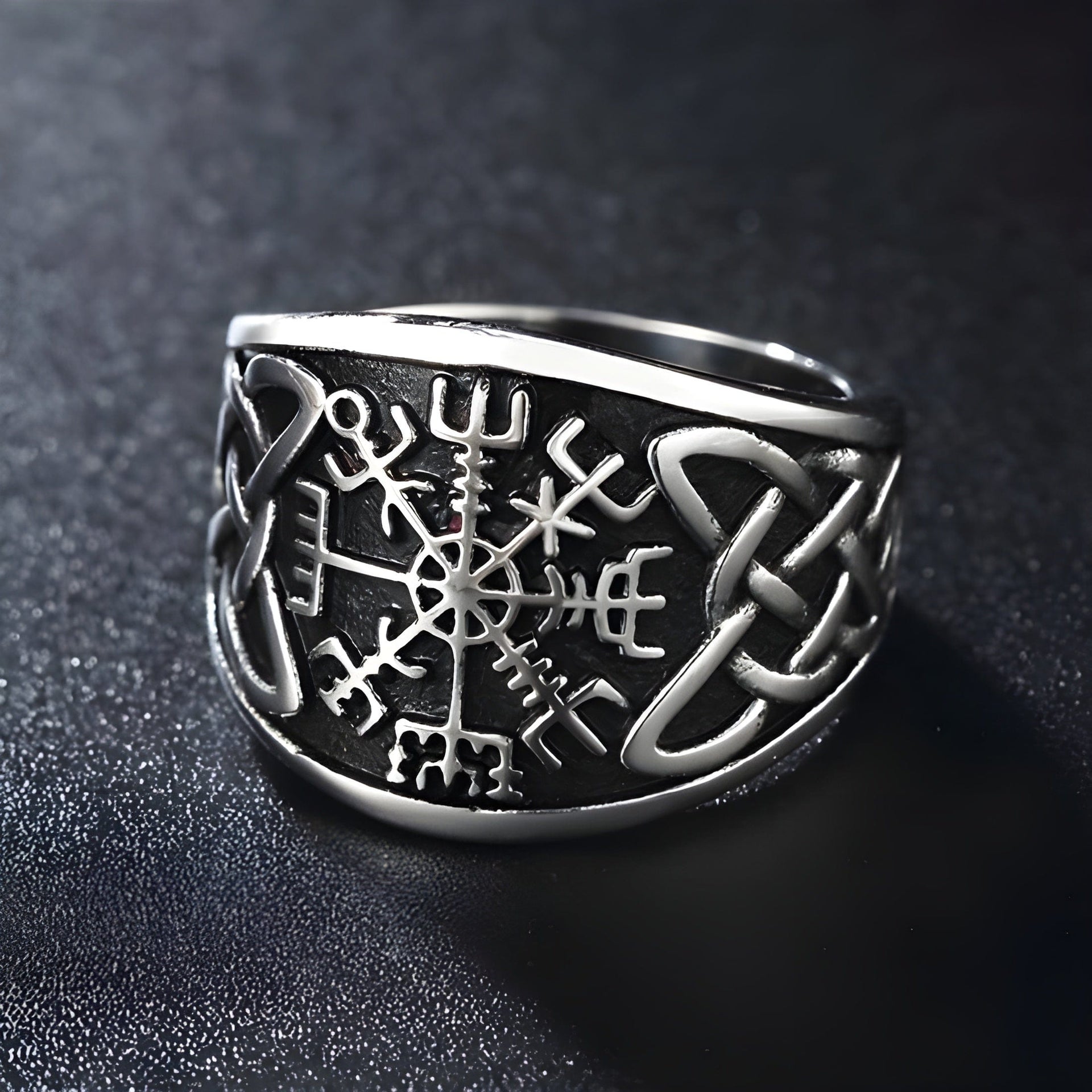 THE MEN THING Rings 16 VEGVISIR VARG - Pure Stainless Steel Men’s Steel-Plated Ring – Statement Luxury Jewelry (Size : 16-21-26)