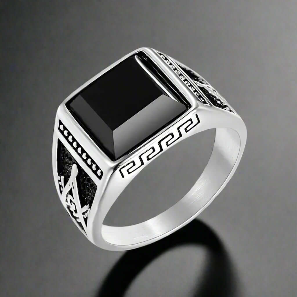 THE MEN THING Rings 17 / Cubic Zirconia CUBIC ZIRCONIA - Ring for Men (Steel Colour) , Luxury Thick Solid Titanium Steel Ring Steel with Oval/Square Gemstone  (Size: 17,20,26)
