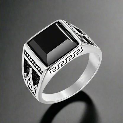 THE MEN THING Rings 17 / Cubic Zirconia CUBIC ZIRCONIA - Ring for Men (Steel Colour) , Luxury Thick Solid Titanium Steel Ring Steel with Oval/Square Gemstone  (Size: 17,20,26)