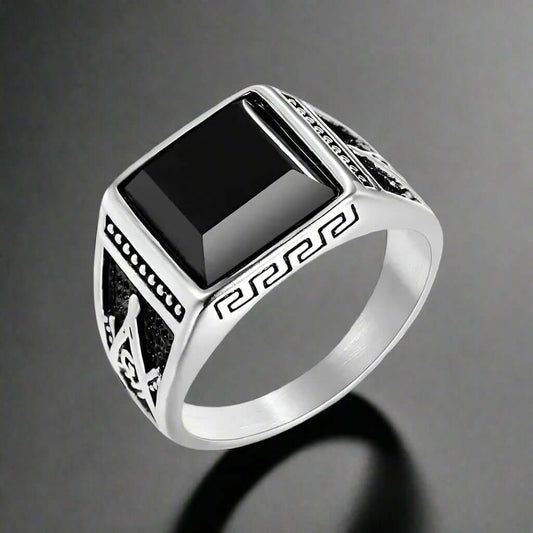 THE MEN THING Rings 17 / Cubic Zirconia CUBIC ZIRCONIA - Ring for Men (Steel Colour) , Luxury Thick Solid Titanium Steel Ring Steel with Oval/Square Gemstone  (Size: 17,20,26)