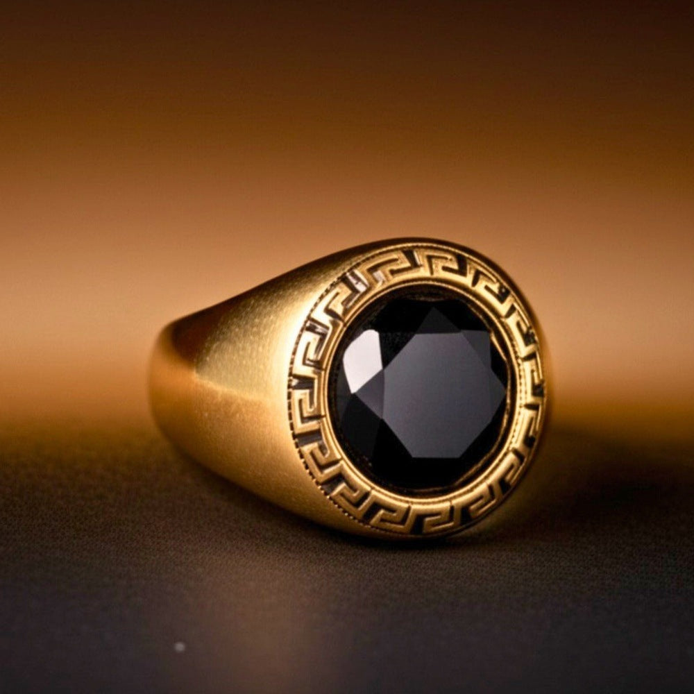 THE MEN THING Rings 17 Royal Series - AETHER SIGNET RING - Pure Stainless Steel Men’s Gold-Plated Ring – Statement Luxury Jewelry (Size : 17-22-27)
