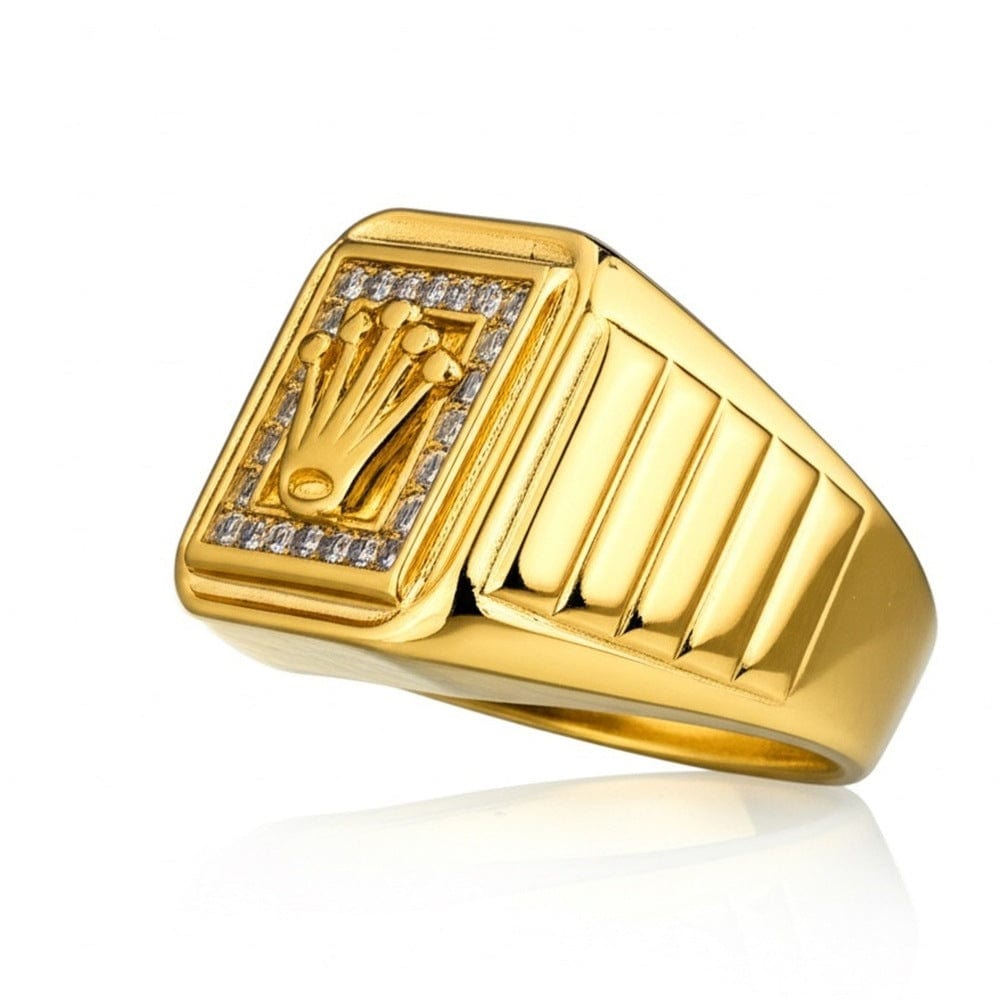 THE MEN THING Rings 17 Royal Series - CROWN CODE RING - Pure Stainless Steel Men’s Gold-Plated Ring – Statement Luxury Jewelry (Size : 17-19-21-24-26)
