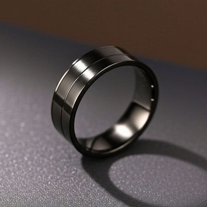 THE MEN THING Rings 17 Royal Series - NOIR AXIS RING - Pure Stainless Steel Men’s Black-Plated Ring – Statement Luxury Jewelry (Size : 17-19-22-25-27)
