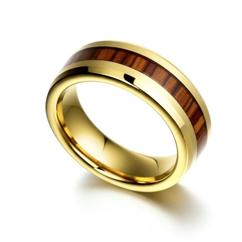 THE MEN THING Rings 17 Royal Series - REDWOOD BAND RING - Pure Stainless Steel Men’s Gold-Plated Brown Strip Ring – Statement Luxury Jewelry (Size : 17-19-22-24)