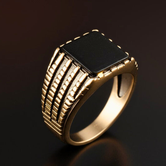 THE MEN THING Rings 18 Royal Series - BLACKSTONE SOVEREIGN RING - Pure Stainless Steel Men’s Rose Gold-Plated Ring – Statement Luxury Jewelry (Size : 16-19-21-24)