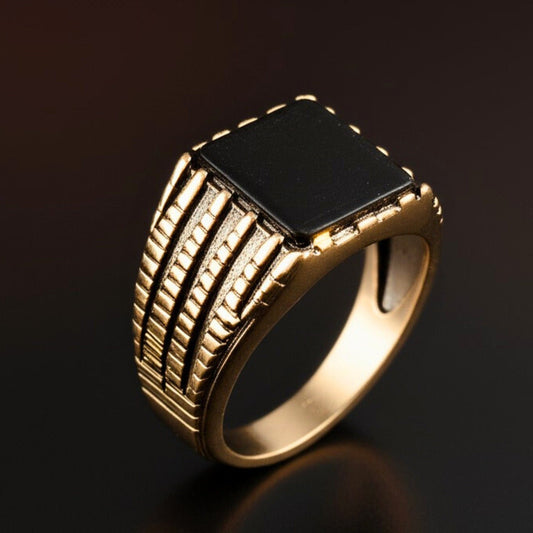 THE MEN THING Rings 18 Royal Series - BLACKSTONE SOVEREIGN RING - Pure Stainless Steel Men’s Rose Gold-Plated Ring – Statement Luxury Jewelry (Size : 16-19-21-24)