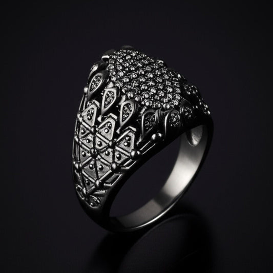 THE MEN THING Rings 19 Royal Series - BLACK DOMINION RING - Pure Stainless Steel Men’s Black-Plated Ring – Statement Luxury Jewelry (Size : 19-21-23)