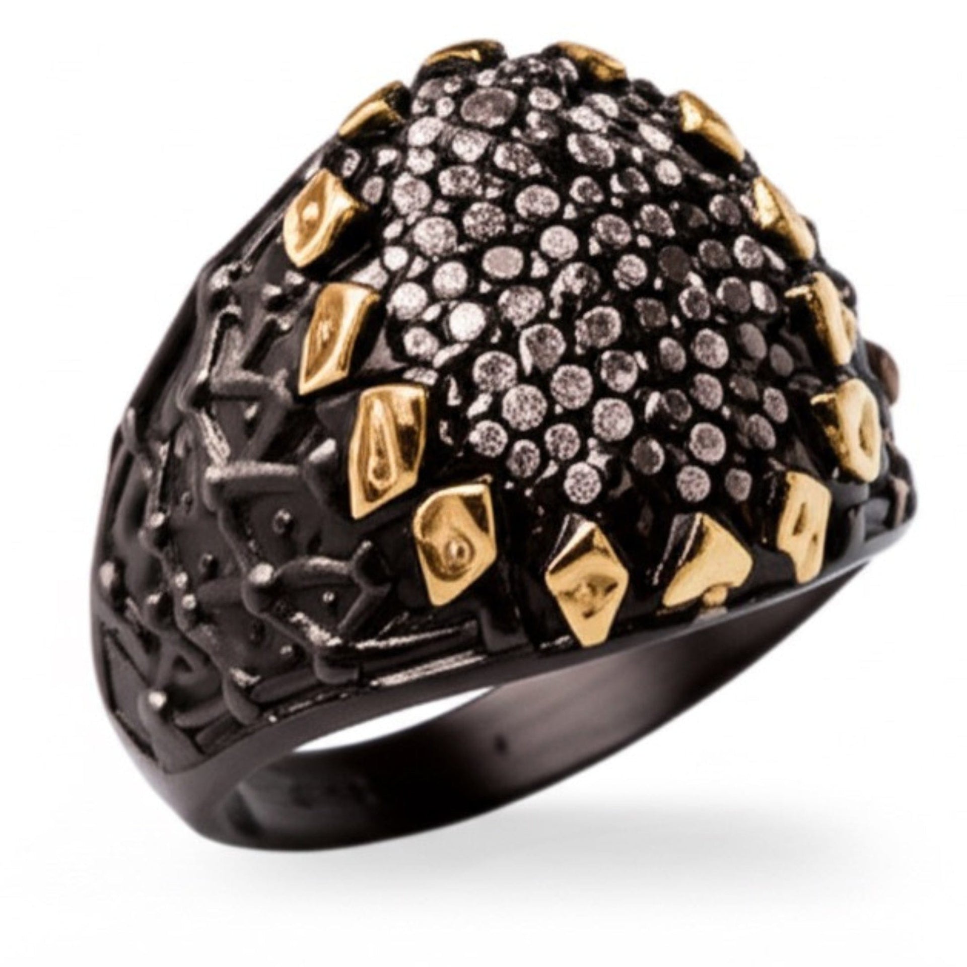 THE MEN THING Rings 19 Royal Series - BLACK SPIRE EMBER RING - Pure Stainless Steel Men’s Black-Gold-Plated Ring – Statement Luxury Jewelry (Size : 19-22-24-27)