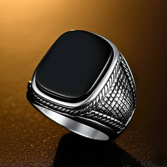 THE MEN THING Rings 19 Royal Series - BLACK VALOR RING - Pure Stainless Steel Men’s Steel-Plated Ring – Statement Luxury Jewelry (Size : 19-22-24-27)