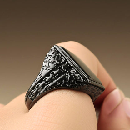 THE MEN THING Rings 19 Royal Series - BRAVIK RING - Pure Stainless Steel Men’s Black-Plated Ring – Statement Luxury Jewelry (Size : 19)