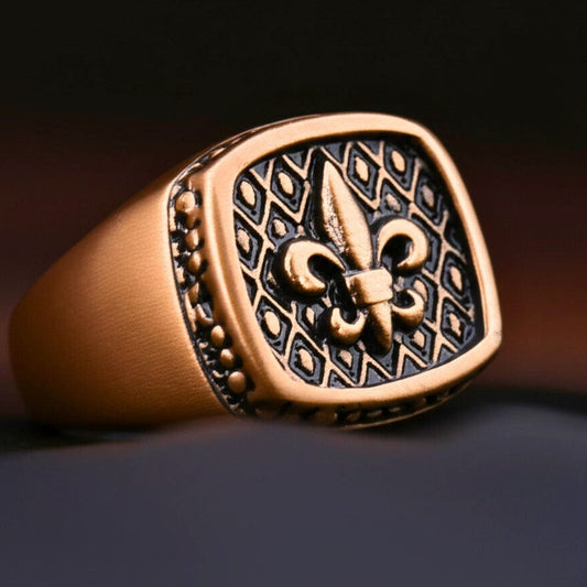 THE MEN THING Rings 19 Royal Series - BRONZE HERALD RING - Pure Stainless Steel Men’s Rose Gold-Plated Ring – Statement Luxury Jewelry (Size : 19-21-24)