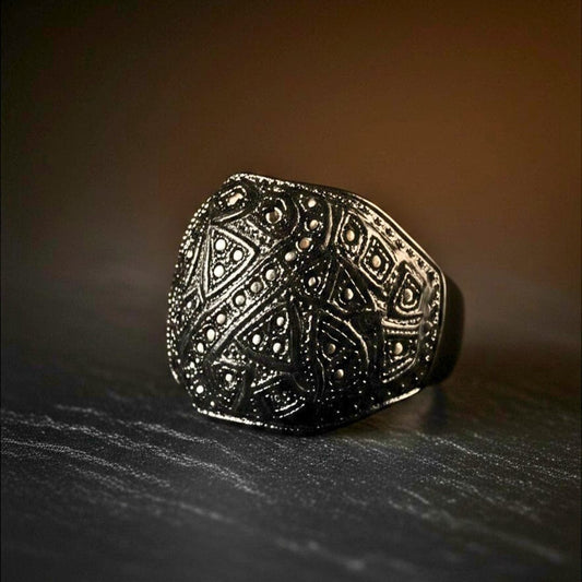 THE MEN THING Rings 19 Royal Series - CELESTIAL MARK RING - Pure Stainless Steel Men’s Black-Plated Ring – Statement Luxury Jewelry (Size : -19-21-24)