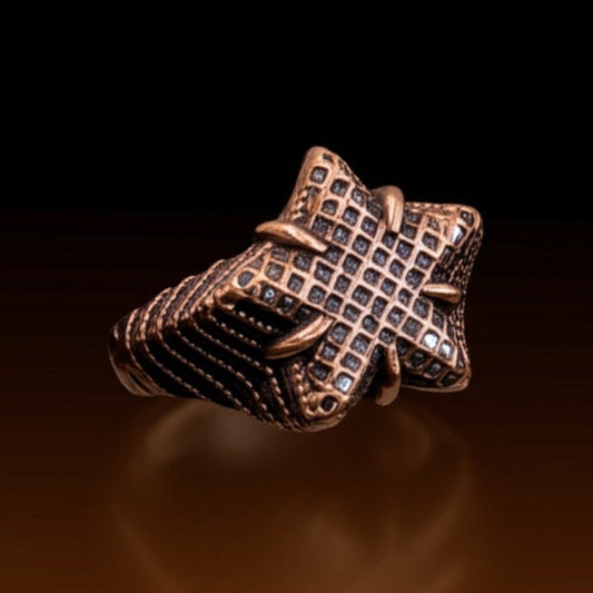 THE MEN THING Rings 19 Royal Series - COPPER BASTION RING - Pure Stainless Steel Men’s Rose Gold-Plated Ring – Statement Luxury Jewelry (Size : 19-21-24)
