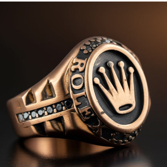 THE MEN THING Rings 19 Royal Series - CROWN CREST RING - Pure Stainless Steel Men’s Rose Gold-Plated Ring – Statement Luxury Jewelry (Size : 19-22-24)