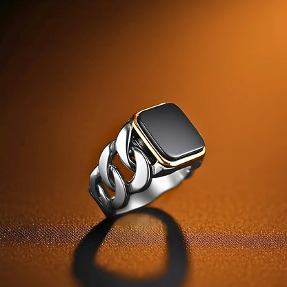 THE MEN THING Rings 19 Royal Series - DARK ENCLAVE RING - Pure Stainless Steel Men’s Steel-Gold-Plated Ring – Statement Luxury Jewelry (Size : 19-22-24)