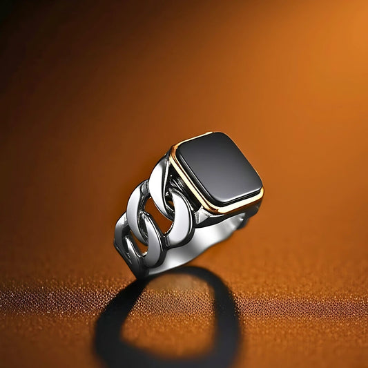 THE MEN THING Rings 19 Royal Series - DARK ENCLAVE RING - Pure Stainless Steel Men’s Steel-Gold-Plated Ring – Statement Luxury Jewelry (Size : 19-22-24)