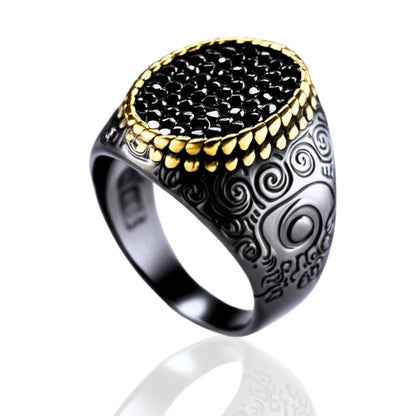 THE MEN THING Rings 19 Royal Series - DARK HALO RING - Pure Stainless Steel Men’s Steel-Plated Black-Gold Ring – Statement Luxury Jewelry (Size : 19-22-24)