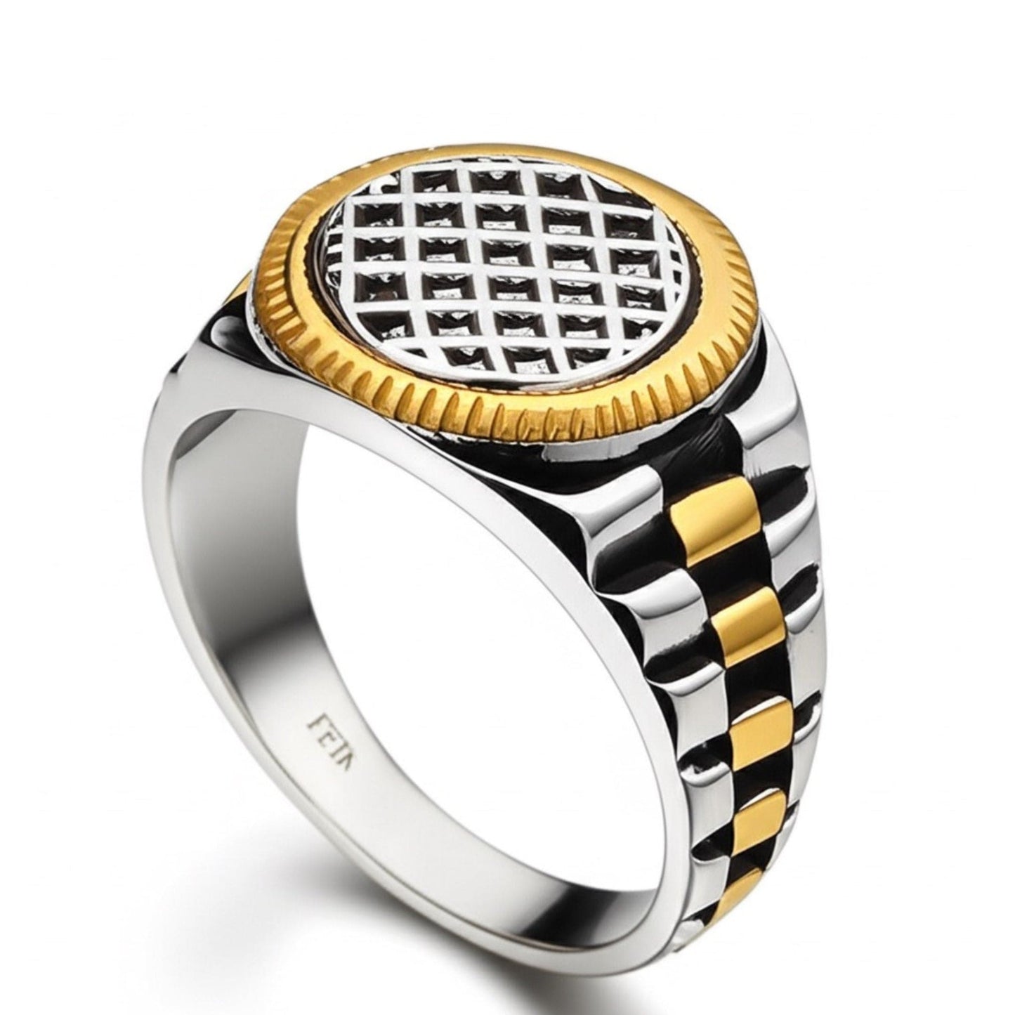 THE MEN THING Rings 19 Royal Series - DOMINION GRID RING - Pure Stainless Steel Men’s Silver Gold-Plated Ring – Statement Luxury Jewelry (Size : 19-22-24)