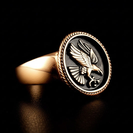 THE MEN THING Rings 19 Royal Series - EAGLE OF AEGIS RING - Pure Stainless Steel Men’s Rose Gold-Plated Ring – Statement Luxury Jewelry (Size : 19-21-24)