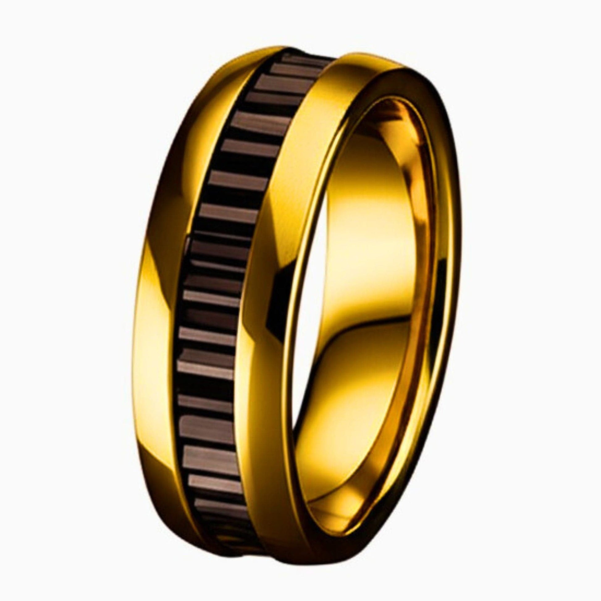THE MEN THING Rings 19 Royal Series - ECLIPSE BAND RING - Pure Stainless Steel Men’s Gold-Black-Plated Ring – Statement Luxury Jewelry (Size : 19-22-24)