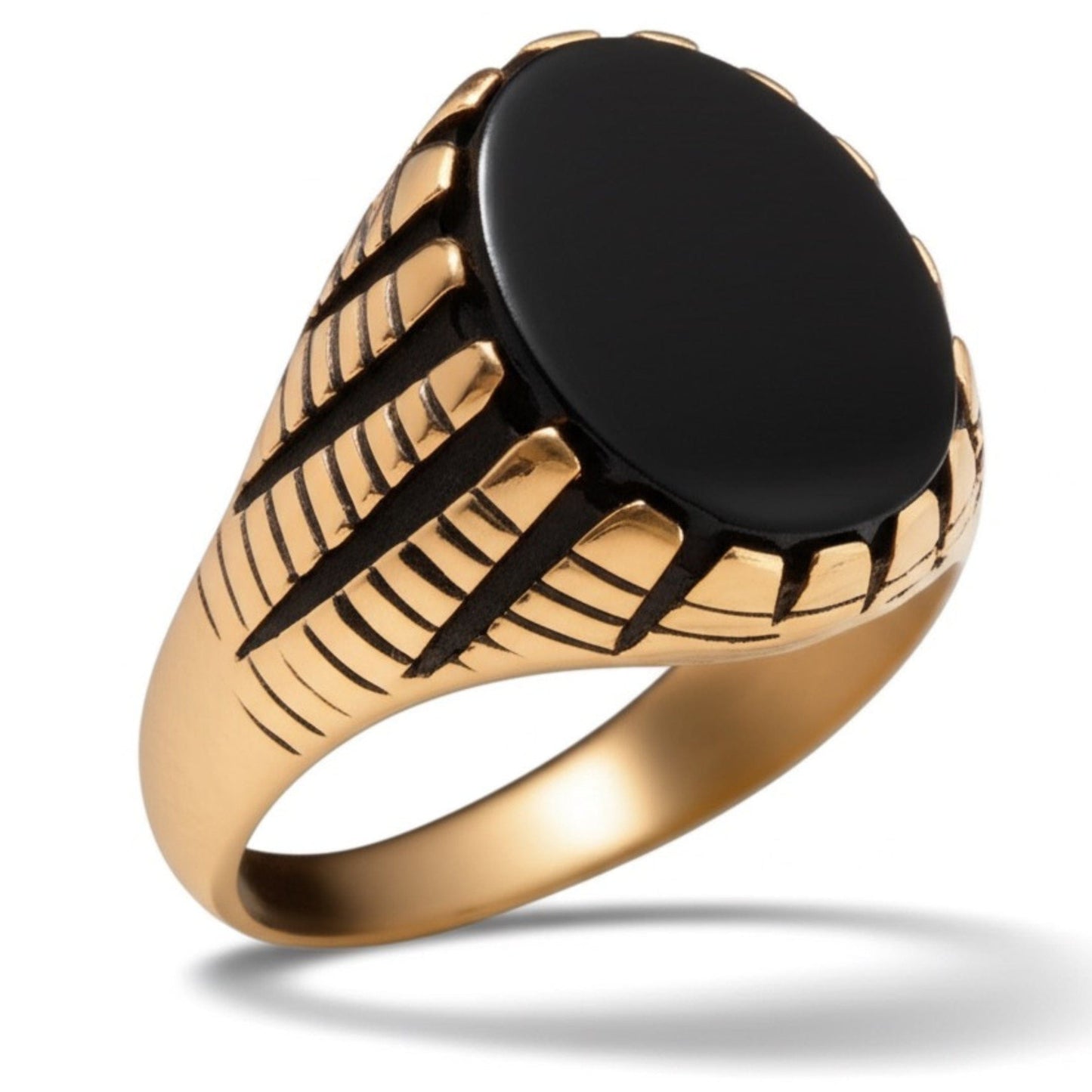 THE MEN THING Rings 19 Royal Series - GOLDEN ECLIPSE RING - Pure Stainless Steel Men’s Gold-Plated Ring – Statement Luxury Jewelry (Size : 19-22-24)