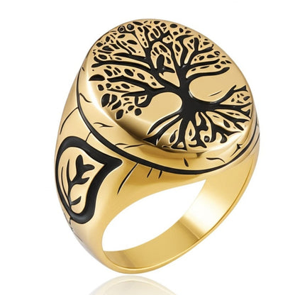 THE MEN THING Rings 19 Royal Series - GOLDEN GENESIS RING - Pure Stainless Steel Men’s Gold-Plated Ring – Statement Luxury Jewelry (Size : 19-21-24)