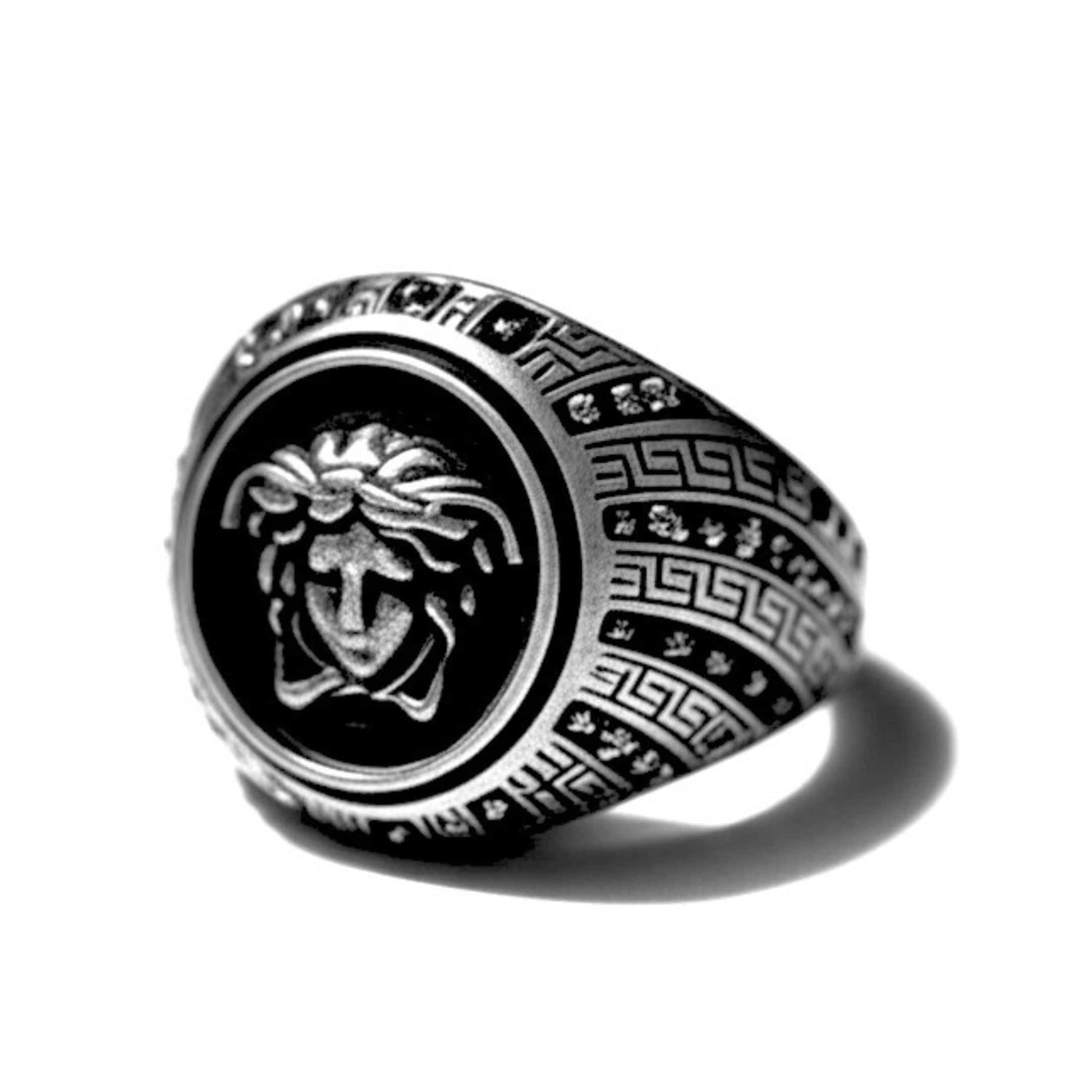 THE MEN THING Rings 19 Royal Series - GORGON CREST RING - Pure Stainless Steel Men’s Steel-Plated Ring – Statement Luxury Jewelry (Size : 19-22-27)