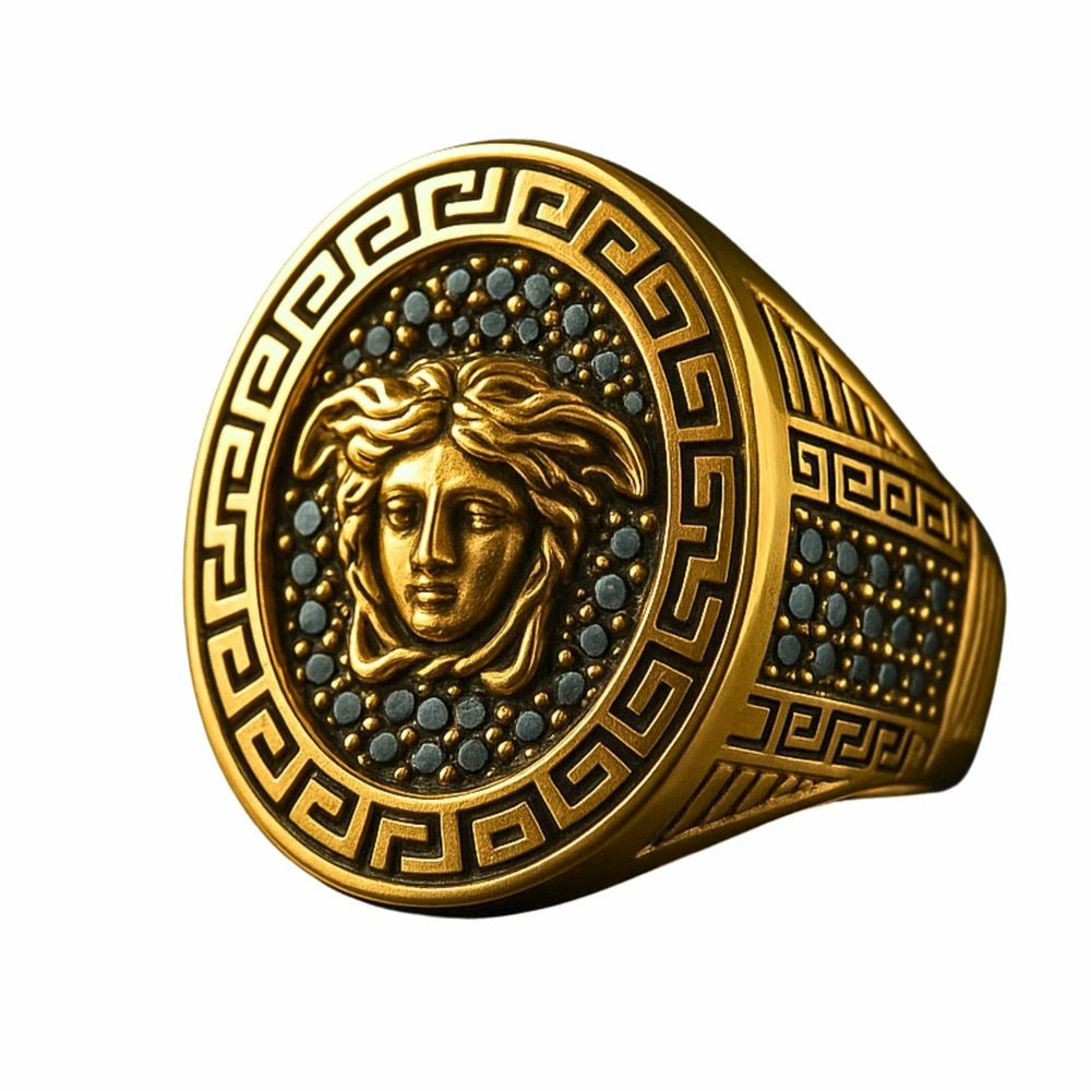 THE MEN THING Rings 19 Royal Series - MEDUSA SIGNET RING - Pure Stainless Steel Men’s Gold-Plated Ring – Statement Luxury Jewelry (Size : 19-22-24)