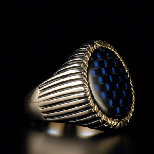 THE MEN THING Rings 19 Royal Series - MIDNIGHT MATRIX RING - Pure Stainless Steel Men’s Steel-Gold-Plated Ring – Statement Luxury Jewelry (Size : 19-21-23)