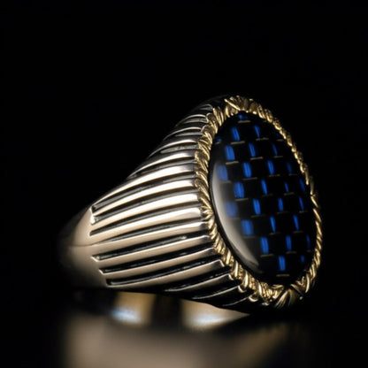 THE MEN THING Rings 19 Royal Series - MIDNIGHT MATRIX RING - Pure Stainless Steel Men’s Steel-Gold-Plated Ring – Statement Luxury Jewelry (Size : 19-21-23)