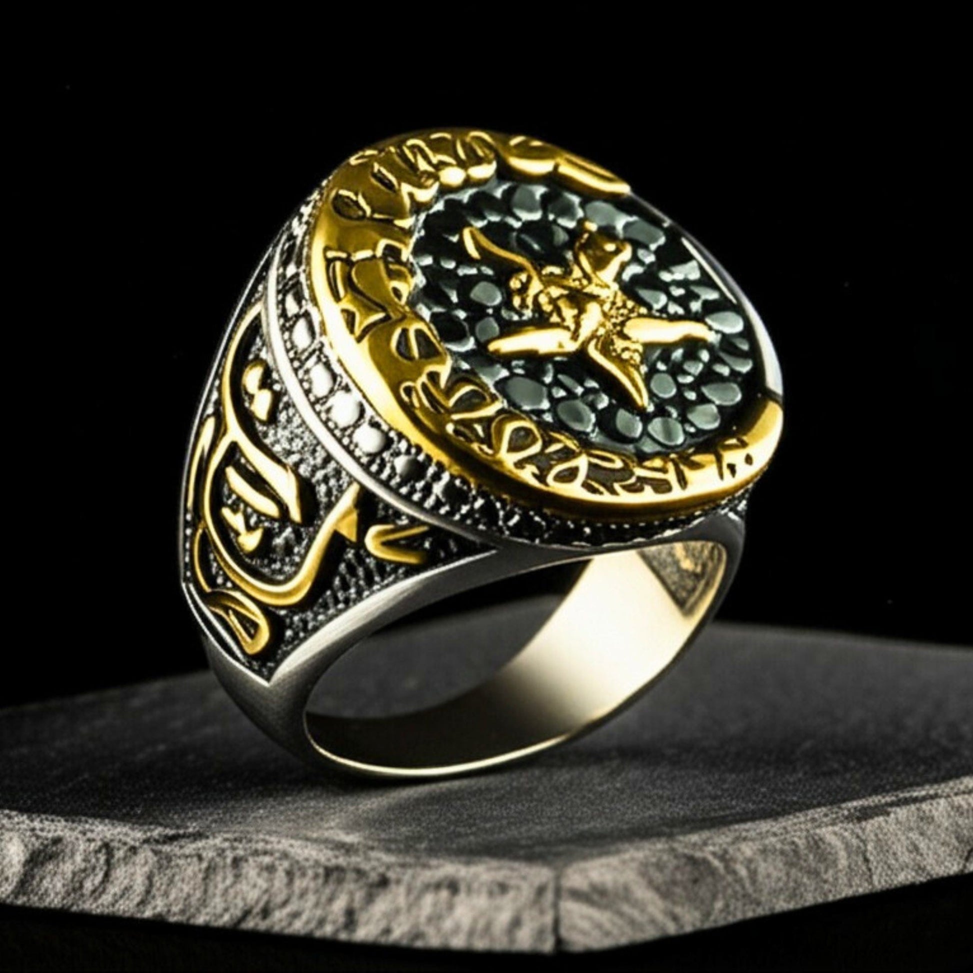 THE MEN THING Rings 19 Royal Series - MOONCHANT RING - Pure Stainless Steel Men’s Steel-Gold-Plated Ring – Statement Luxury Jewelry (Size : 19-21-24)