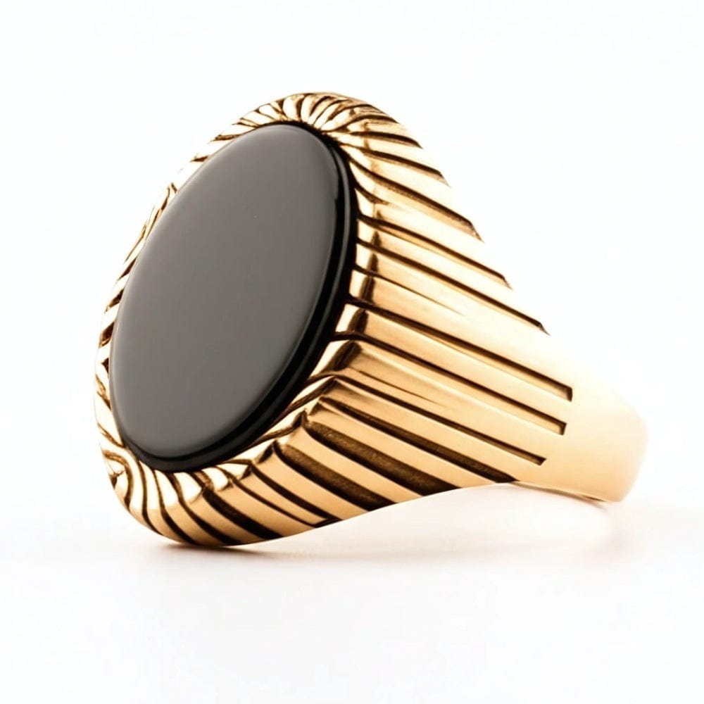 THE MEN THING Rings 19 Royal Series - NIGHT EMBER RING - Pure Stainless Steel Men’s Rose Gold-Plated Black Onyx Ring – Statement Luxury Jewelry (Size : 19-22-24)