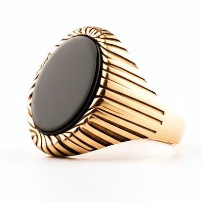 THE MEN THING Rings 19 Royal Series - NIGHT EMBER RING - Pure Stainless Steel Men’s Rose Gold-Plated Black Onyx Ring – Statement Luxury Jewelry (Size : 19-22-24)