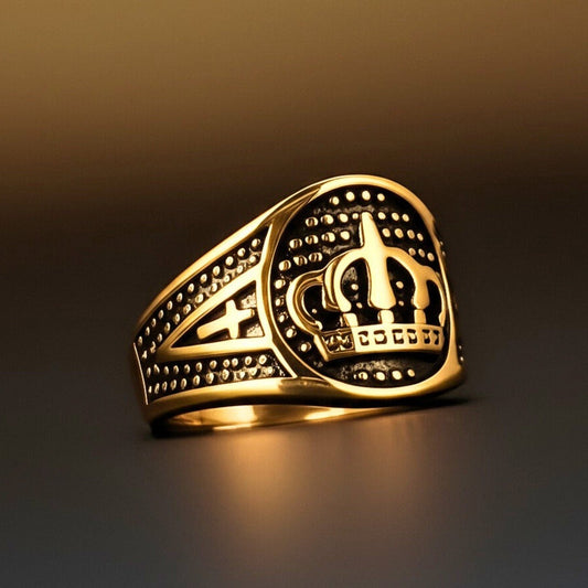 THE MEN THING Rings 19 Royal Series - ORIZON CROWN RING - Pure Stainless Steel Men’s Rose Gold-Plated Ring – Statement Luxury Jewelry (Size : 19-22-24)