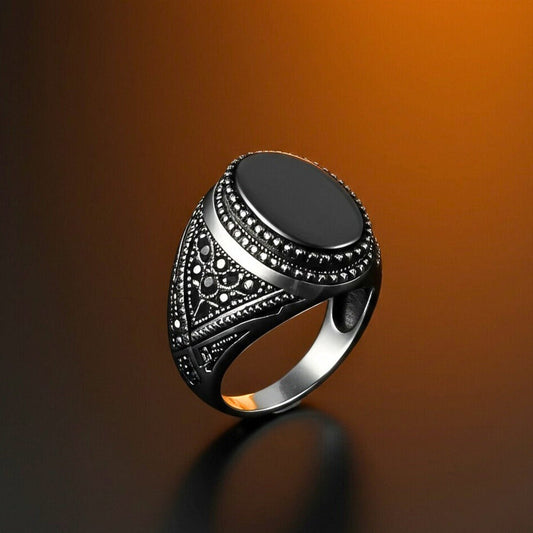 THE MEN THING Rings 19 Royal Series - OSIRIS FANG RING - Pure Stainless Steel Men’s Black-Plated Ring – Statement Luxury Jewelry (Size : 19-22-24)