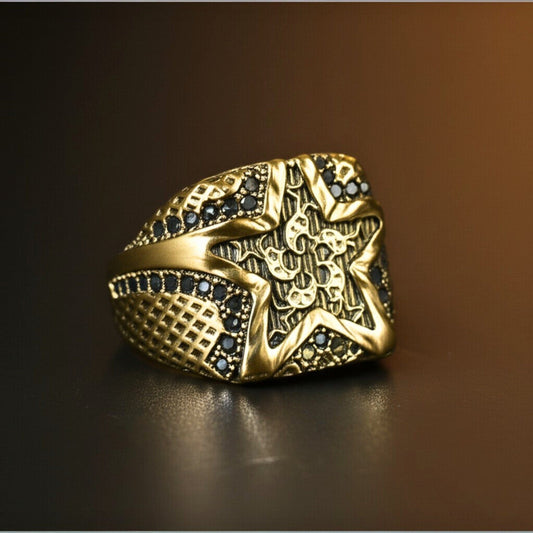 THE MEN THING Rings 19 Royal Series - RUNIC ECLIPSE RING - Pure Stainless Steel Men’s Gold-Plated Ring – Statement Luxury Jewelry (Size : 19-22-24)