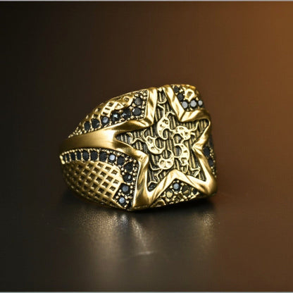 THE MEN THING Rings 19 Royal Series - RUNIC ECLIPSE RING - Pure Stainless Steel Men’s Gold-Plated Ring – Statement Luxury Jewelry (Size : 19-22-24)