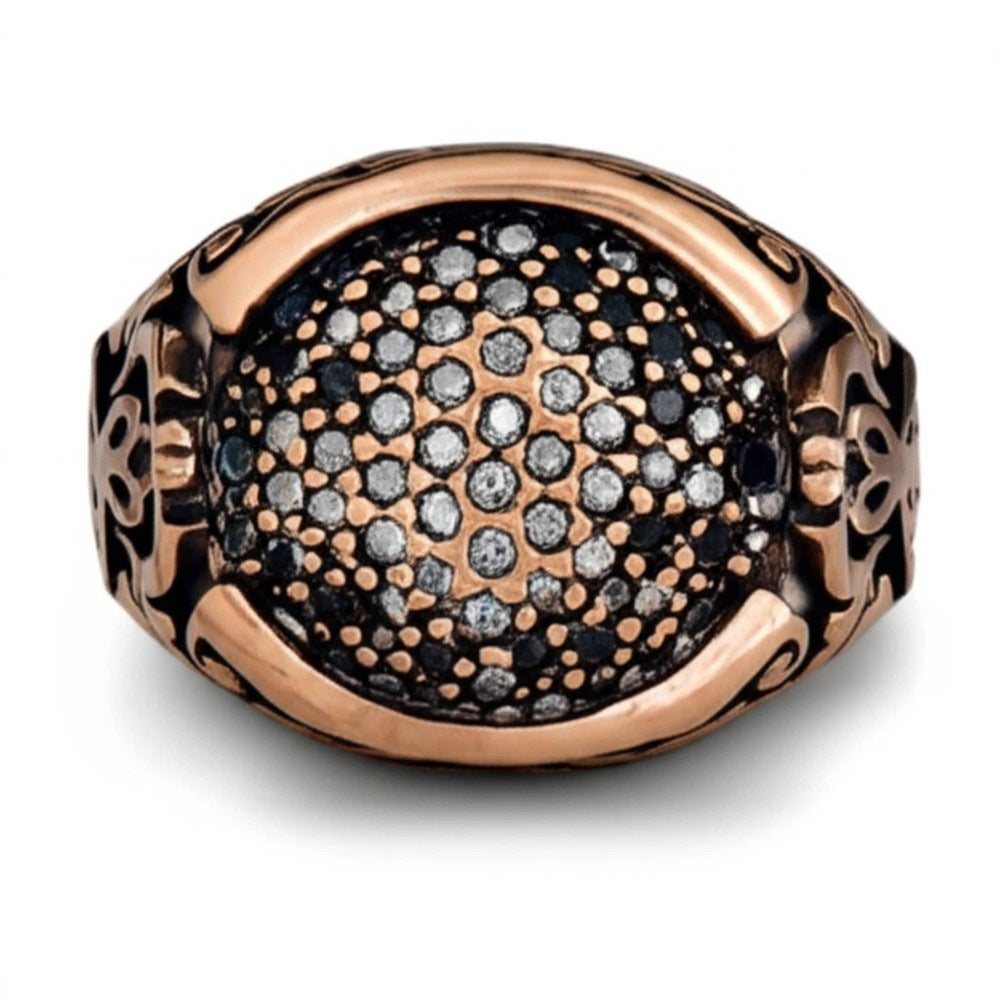 THE MEN THING Rings 19 Royal Series - SHADOW BLOOM RING - Pure Stainless Steel Men’s Rose Gold-Plated Ring – Statement Luxury Jewelry (Size : 19-21-24)
