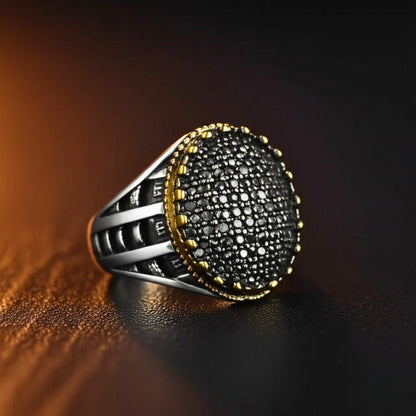 THE MEN THING Rings 19 Royal Series - VELTRIX EMBER RING - Pure Stainless Steel Men’s Steel-Gold-Plated Ring – Statement Luxury Jewelry (Size : -19-22-24)