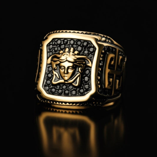THE MEN THING Rings 20 Royal Series - HELLENIC HYDRA RING - Pure Stainless Steel Men’s Gold-Plated Ring – Statement Luxury Jewelry (Size : -20-23-25)