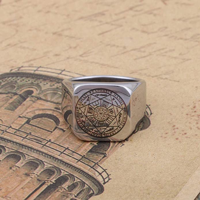 THE MEN THING Rings 7PROTECT -  Titanium Steel Ring | The Seals of The Seven Archangels Protection for Mens (Size : 17, 20, 26)