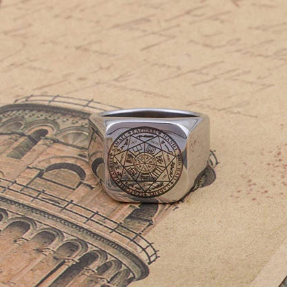 THE MEN THING Rings 7PROTECT -  Titanium Steel Ring | The Seals of The Seven Archangels Protection for Mens (Size : 17, 20, 26)