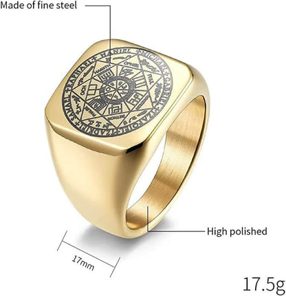 THE MEN THING Rings 7PROTECT -  Titanium Steel Ring | The Seals of The Seven Archangels Protection for Mens (Size : 17, 20, 26)